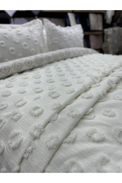 ÇAPAEV King Size Bedspread with Double Tassels and Pompoms - Hayal Chenille
