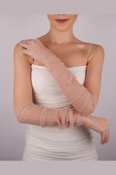 Hayalperest boncuk Long Powder Bridal Gloves - Tulle Wedding/Wedding Gloves