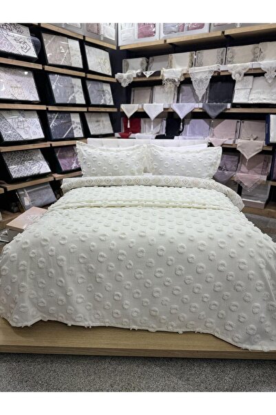 ÇAPAEV King Size Bedspread with Double Tassels and Pompoms - Hayal Chenille