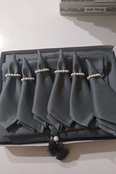 Çeyiz Sokağı Diana Füme Masa Örtüsü Takımı 12 Kişilik 26 Parça Yemek Sunum Seti