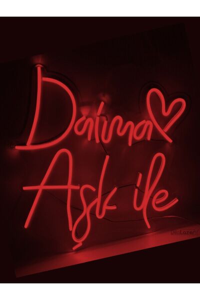 DilaNeon Daima Aşk İle Yazılı Dekoratif Neon Led Tablo - KIRMIZI - 40x40cm- T...