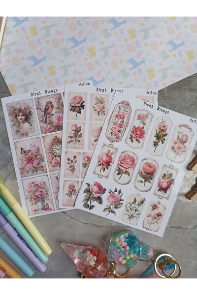 Hiras Dizayn Autocolante vintage cu modele florale - pentru Bullet Journal, S...