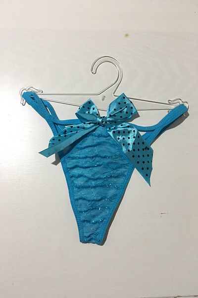 Nana & Mayka Moda Bow Tie Low-Cut Double Elastic String Thong Blue Fantasy Panties S-M-L Standard