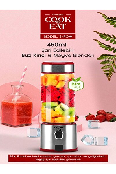 DEANB BPA İÇERMEZ TURBO Buz Kırıcı Paslanmaz 6 Çelik Bıçaklı Şarjlı 450 ml Taşınabilir Kişisel BLENDER