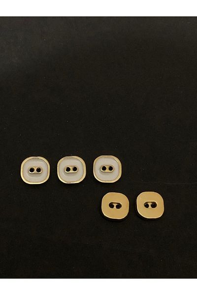 aensia Gold Gold Over White Enamel Flat Hole Square Button Small Size Metal Button 20 Size Buttons - Pack of 5