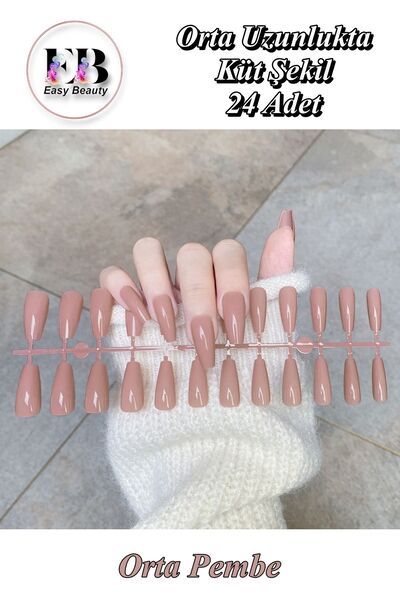 Easy Beauty 24 Adet Renkli Orta Uzun Küt Takma Tırnak 3 Alana Yapıştırıcı, 6 ...