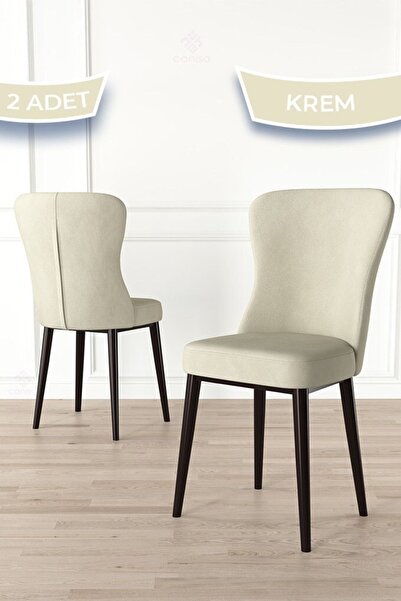 Canisa Tita Serisi 2 Adet Krem Yemek Odası Sandalyesi Metal Kahve Ayaklı 1. S...