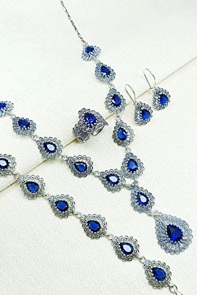 Oruçoğlu Gümüşçülük 925 Ayar Gümüş Mardin Midyat Yöresel Telkari El İşçiliği Damla Model Gerdanlıklı 4'Lü Set