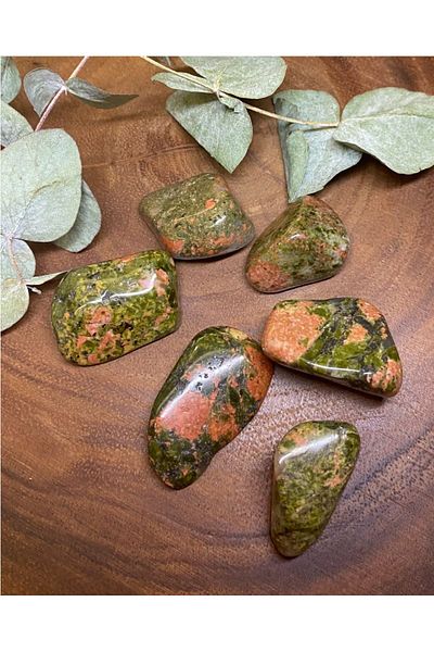Mystic Energy 1Pc Wallet Size Tumbled Natural Unakit Stone | Cat's Eye-Crysio-Natural Stone |   Gift Natural Stone