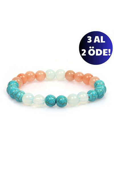 Mystic Energy Natural Stone Charm Bracelet - Pink Quartz and Turquoise Moon Stone Gift Natural Stone