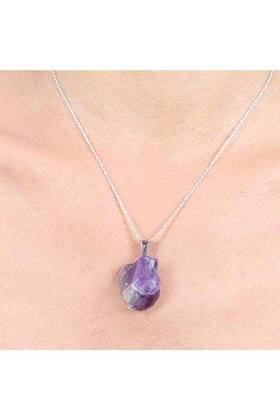 Mystic Energy Certified Natural Stone Unprocessed Raw Amethyst Necklace |   Gift Natural Stone