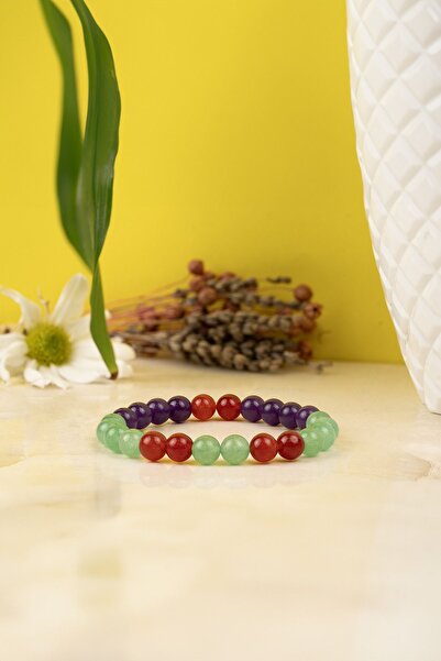 Mystic Energy Doğal Taş Mutluluk Tılsım Bilekliği |ametist-aventurin-akik | Hediyelik Doğaltaş