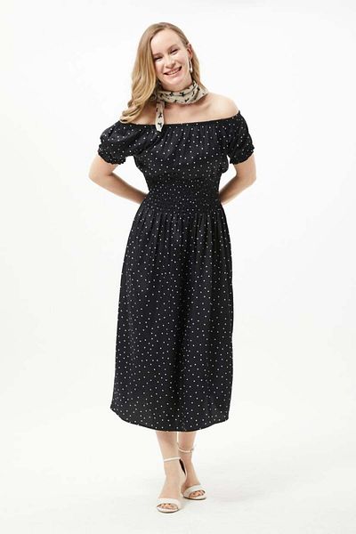 Freeista Madonna Collar Black Patterned Dress