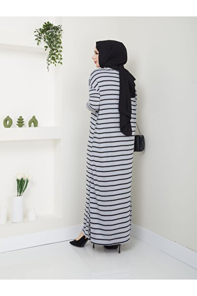 MODAMÜNASİP Φορέστε το υπέροχο μας χτενισμένο βαμβακερό ριγέ φόρεμα που δεν αναγνωρίζει τη γραμμή της μέσης