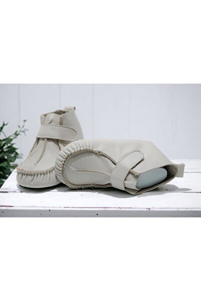 Akdam Hakiki Dana Derisi Bebek İlk Adım Ayakkabısı - Bej Cırtcırtlı Bebe Rok