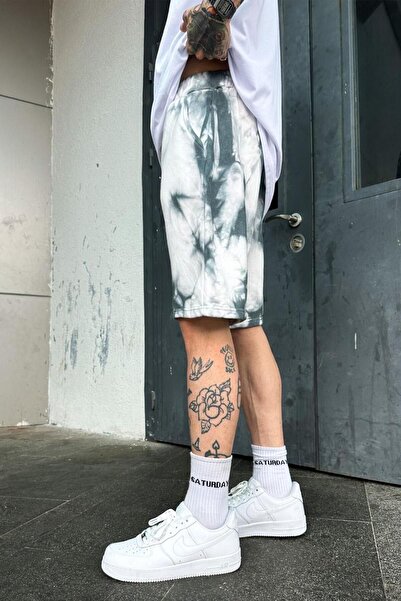 NEWLAKER Unisex Oversize Acid Wash Patterned Pocket Shorts