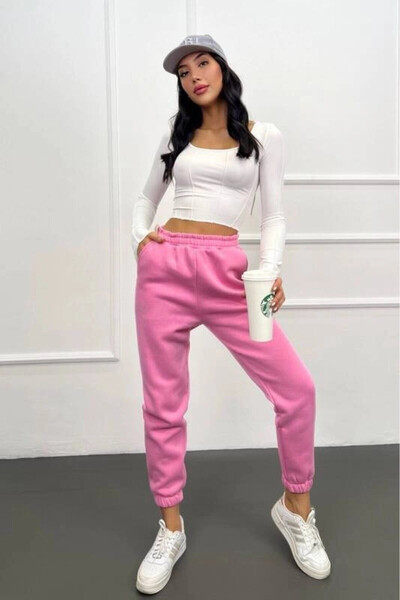 Zechka Γυναικείο ροζ φούτερ με τρεις κλωστές με επένδυση (ZCK0577)