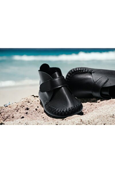 Akdam Hakiki Dana Derisi Bebek Tabanlı İlk Adım Ayakkabısı - Siyah Tabanlı Cı...