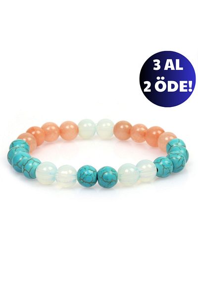 Mystic Energy Certified Charm Bracelet with Natural Stone - Pink Quartz and Turquoise Moonstone