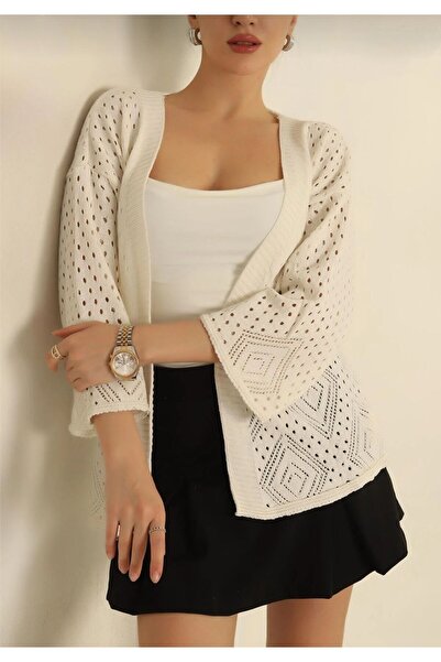 Butik Ajurlu Örgü Desenle İspanyol Kol Mevsimlik Çeket