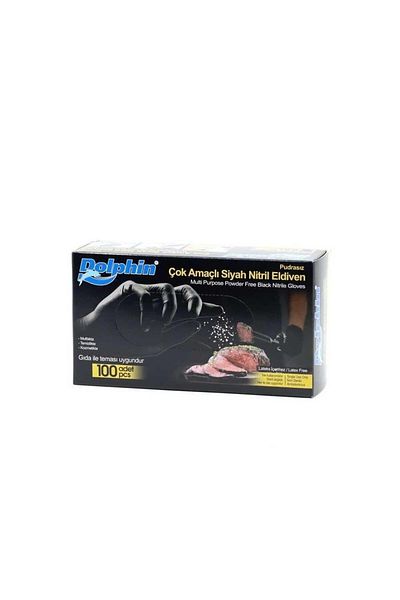 Dolphin Multi-Purpose Powder-Free Black Nitrile Gloves Extra Large (xl) - 100 Pieces