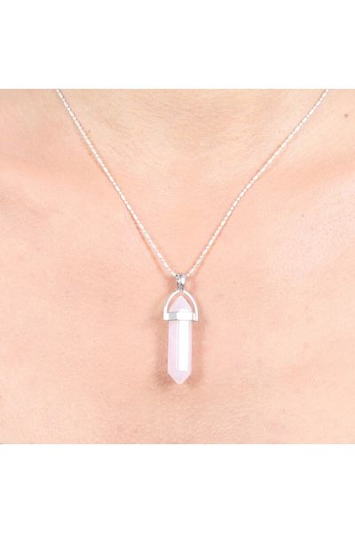 Mystic Energy Natural Stone Pink Quartz Nail Cut Necklace |   Gift Natural Stone
