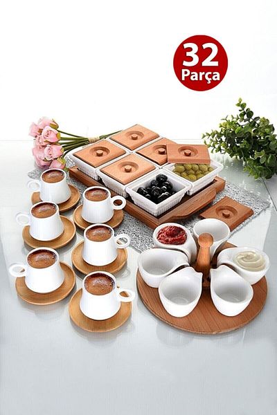 ESNAFDEDE Luxury Kitchen Service Presentation Set Gift Wooden Tray Breakfast Sauce Bowl Snack Bowl Coffee Cup Set