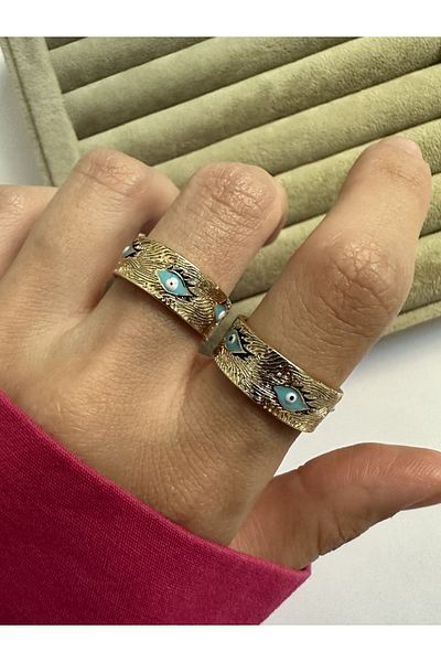 ringbox Gold Blue Eye Detailed Enameled Ring