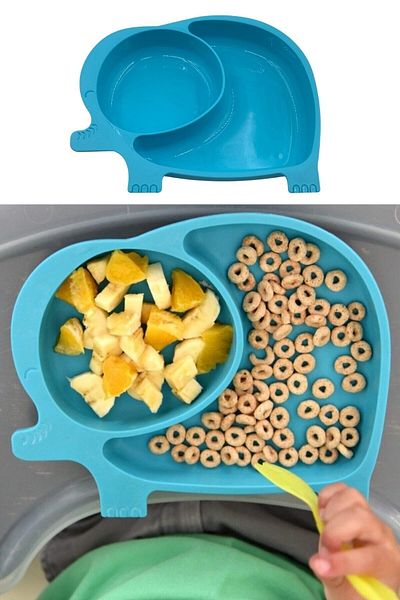 safestore Cute Elephant Model Patterned Food Baby Food Container and Plate with Compartment for Baby and Child Blue