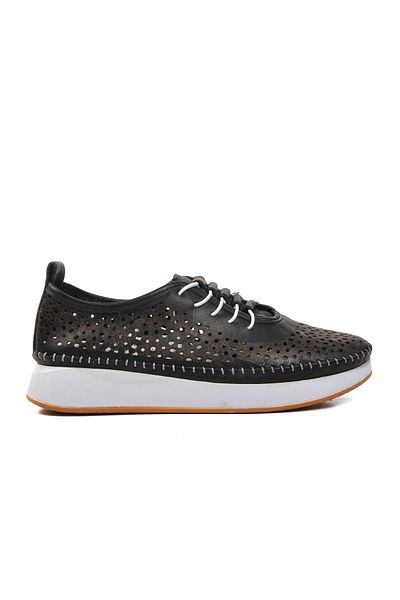 AYAKMOD 24077-L Pantofi casual de damă din piele naturală neagră