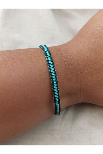TREND Unisex Two Color Braided Green-Turquoise Macrame String Bracelet – Handmade, Adjustable