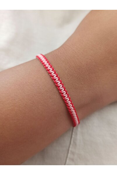 TREND Unisex Iki Renkli Örgü Fuşya - Pembe Makrome Ipli Bileklik, Hediyelik B...