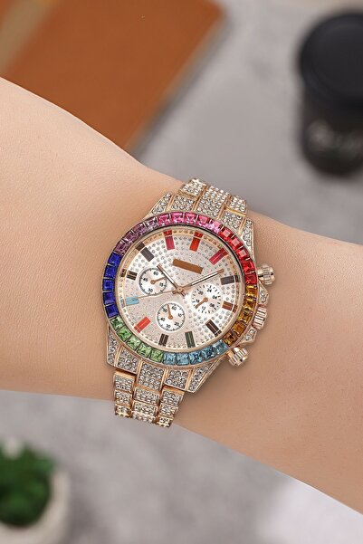polo55.sport.1855 Renkli Tasarım Taşlı Kadın Kol Saati