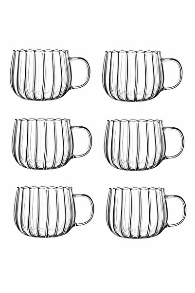 safestore Çizgili Cam Kupa Bardak 350 Ml Isıya Dayanıklı Fincan Termisil Kupa...