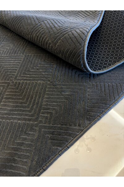 ENDER HALICILIK Bukle Antrasit Kabartmalı Rölyef Kaymaz Pamuk Tabanlı Yıkanabilir Modern Halı Yolluk Costa