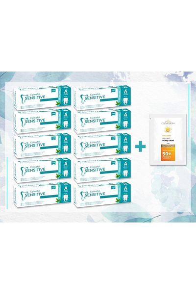 Epinafol Sensitive 10 Pack Antitrintal Toothpaste 90 gr Cozmoderm Sunscreen Gift