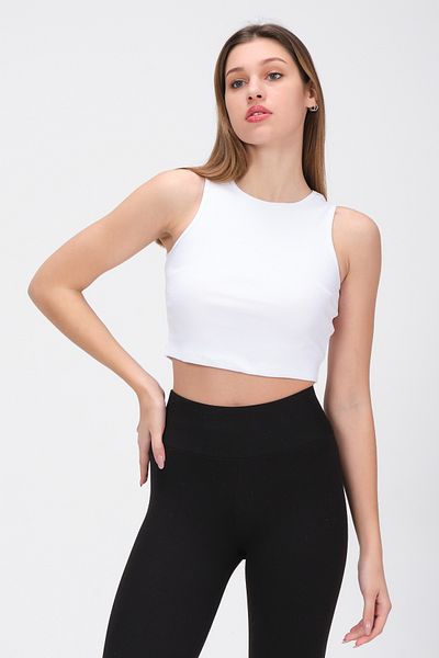 PUNKY CAT Λευκό αμάνικο Crop Top - Καμιζόλα με λαιμόκοψη