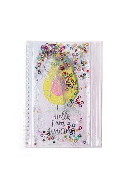 ileri grup A5 Boy Simli Ve Sulu Şeffaf Kalemlikli Defter - Avokado