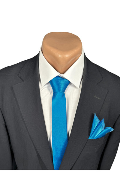 HARES Limited Edition Light Blue Handmade Abraham Fabric Tie & Handkerchief