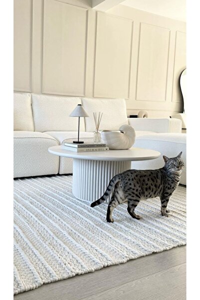 ERİZA Nare, Yeni Nesil Modern Yuvarlak Beyaz Ahşap Orta Sehpa