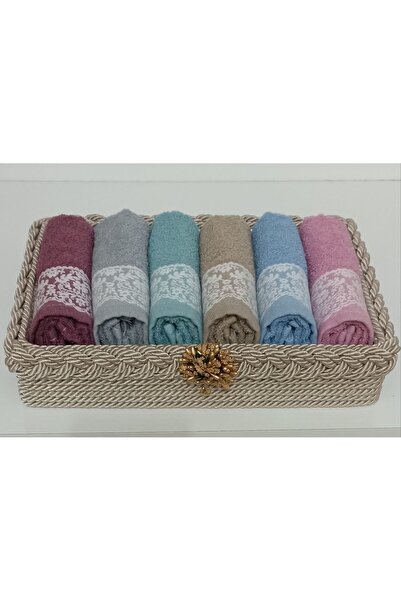 FNT سلة محبوكة مستطيلة، 6 مناشف قطنية ملونة مقاس 30*50 سم،