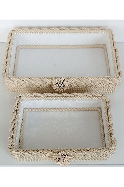 FNT Rectangular Knitted 2-Piece Basket Organizer Gift Bundle Dowry Box