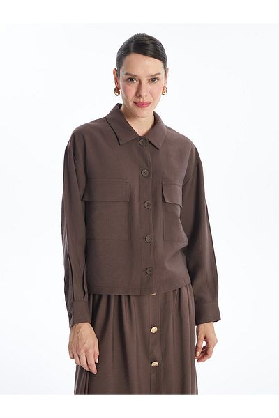 LC Waikiki Γυναικείο μπουφάν LCW Oversize - Γιακάς πουκαμίσου, Μασίφ μακρυμάνικο