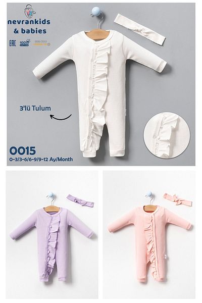 nevrankids Corded Baby Girl Romper Set - 6-Piece Long Sleeve, Ruffle Set