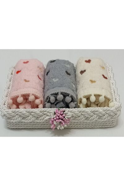 FNT Basket with Towels 3 Pieces 30*50 Cotton Small Towels and Basket Gift Bundle Dowry Box