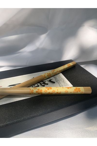 Tam Seramik Japanese Bamboo Chopstick Yellow Floral Pattern 1 Pair