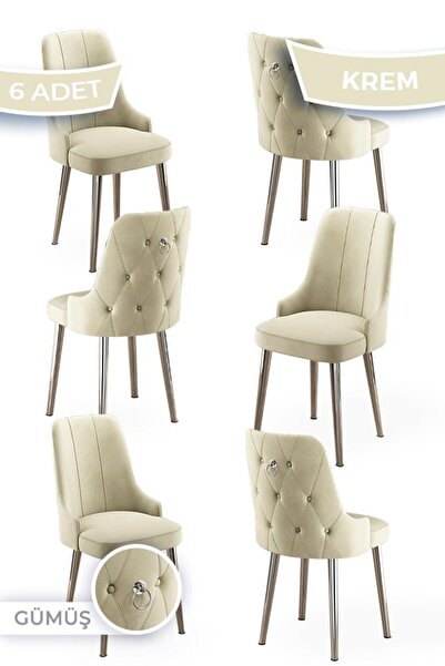 Canisa Newa Serisi 6 Adet Krem Sandalye 1.sınıf Babyface Kumaş Gümüş Kaplama ...