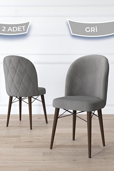Canisa Bika Serisi 2 Adet Gri Mutfak Sandalyesi Ceviz Gürgen Ayaklı 1. Sınıf ...