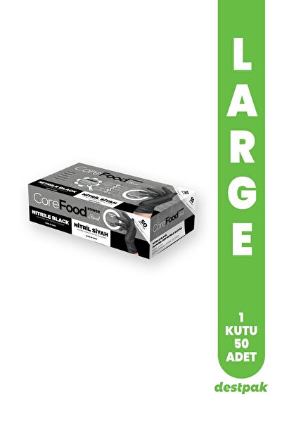 Destpak Bimel Corefood Siyah Nitril Ekstra Kalın Tırtıklı Pudrasız Eldiven (LARGE) (1 KUTU-50 ADET)