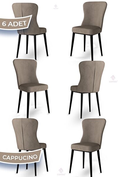 Canisa Tita Serisi 6 Adet Cappucino Mutfak Sandalyesi Metal Siyah Ayaklı 1. S...